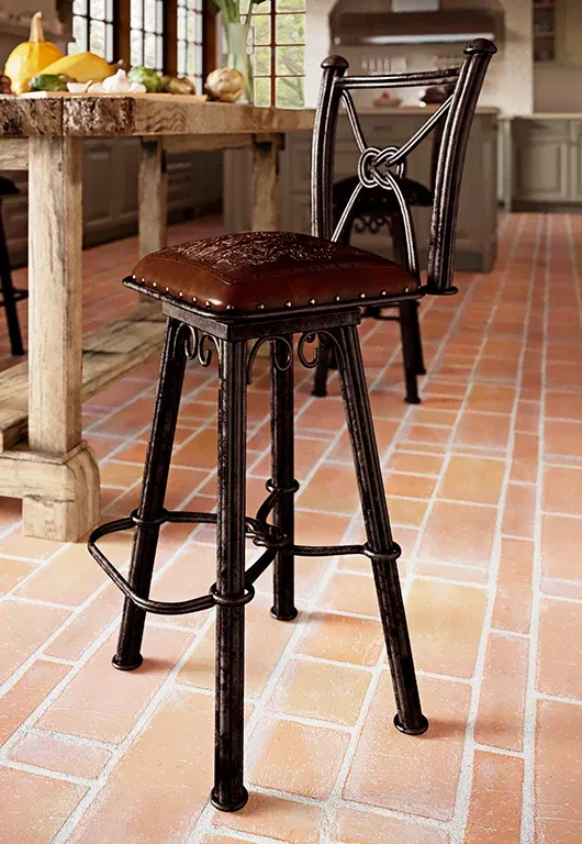 Western Iron Swivel Barstools Colonial Antique Brown Set of 2