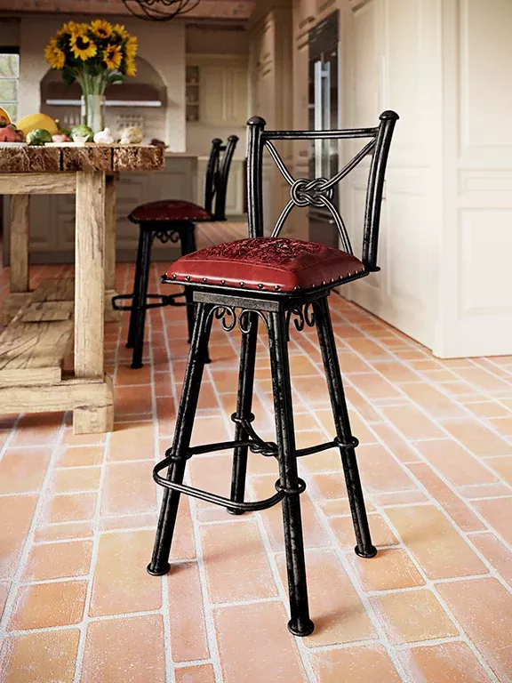 Western Iron Swivel Barstools Colonial Red Set of 2
