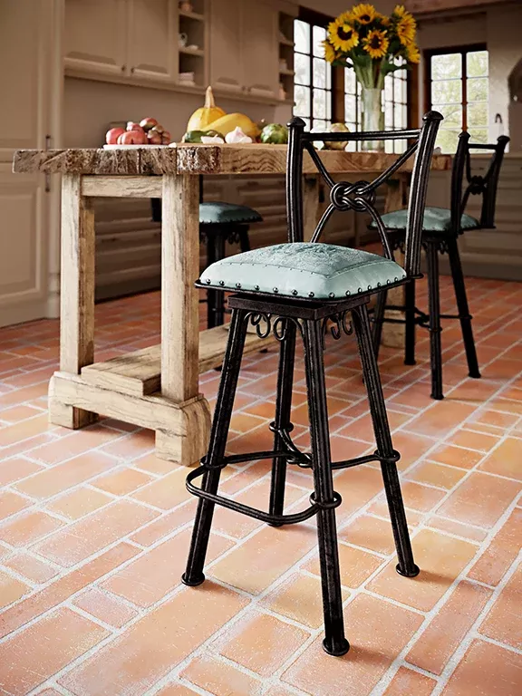 Western Iron Swivel Barstools Colonial Turquoise Set of 2