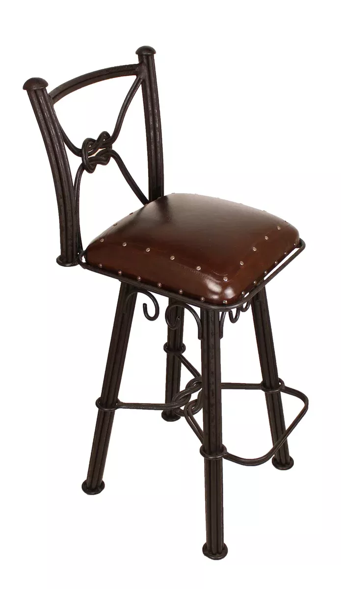 Western Iron Swivel Barstools Plain with Tacks Antique Brown Set of 2