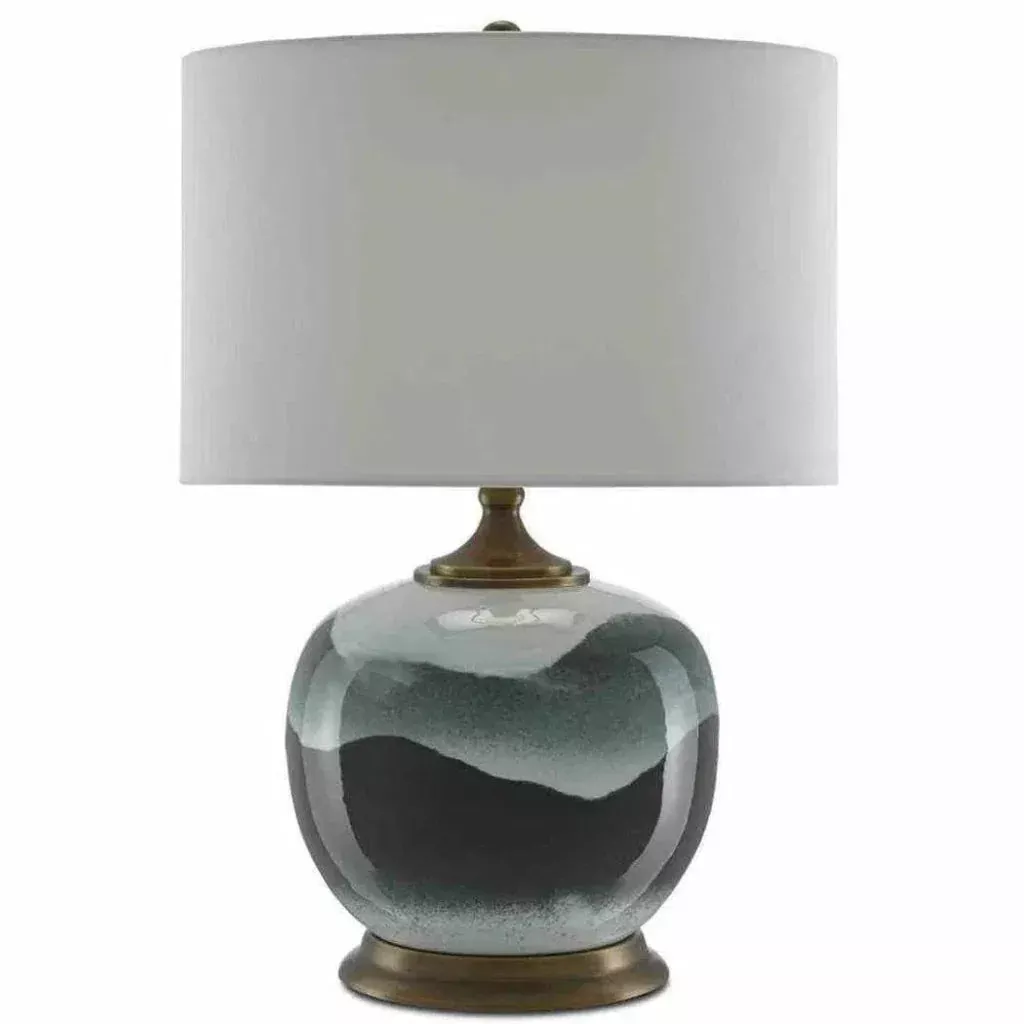 White Green Antique Brass Boreal Table Lamp