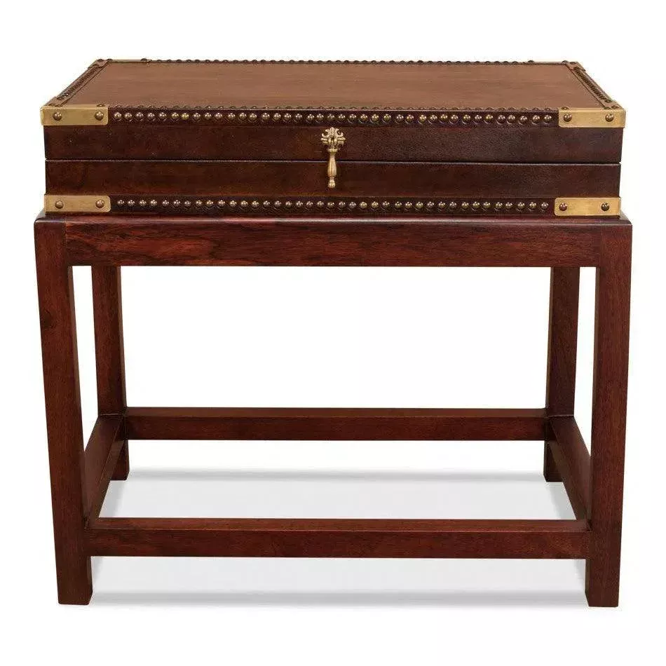 Winchester Box On Stand Leather Accent Cabinet