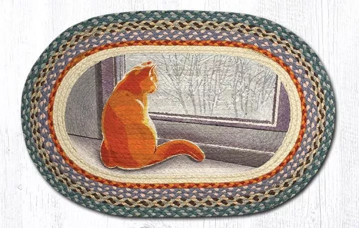 Window Cat Oval Braided Rug