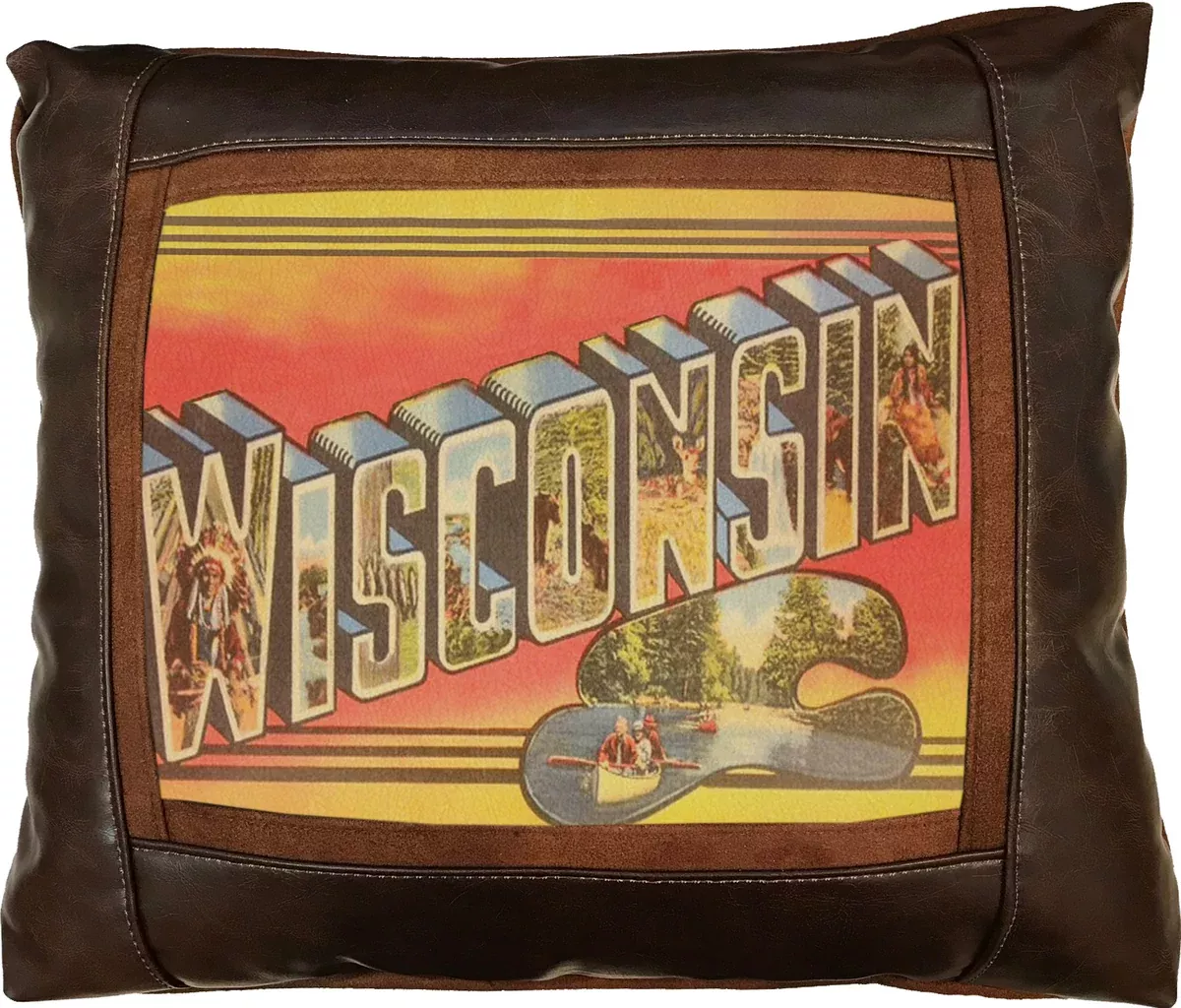 Wisconsin Postcard Frame Pillow by Sweetwater