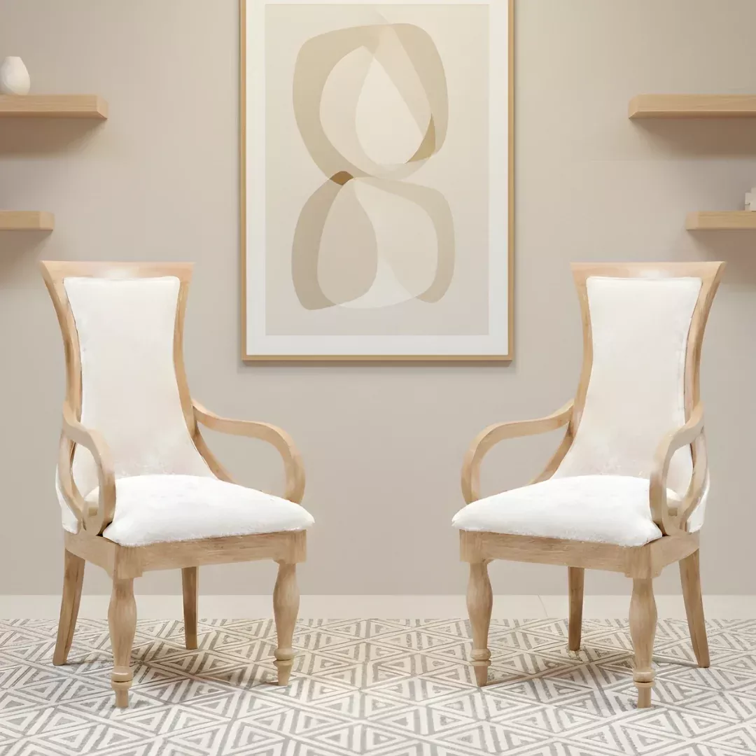 Wlipsy Solid Wood Fabric Arm Chairs (Teak Gold)
