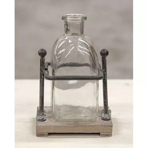 ^Wood and Iron Bottle Holder With 1 Bottle