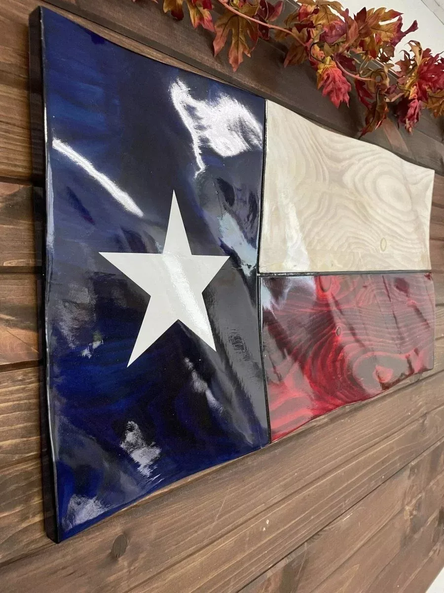 Wooden Texas Waving State Flag