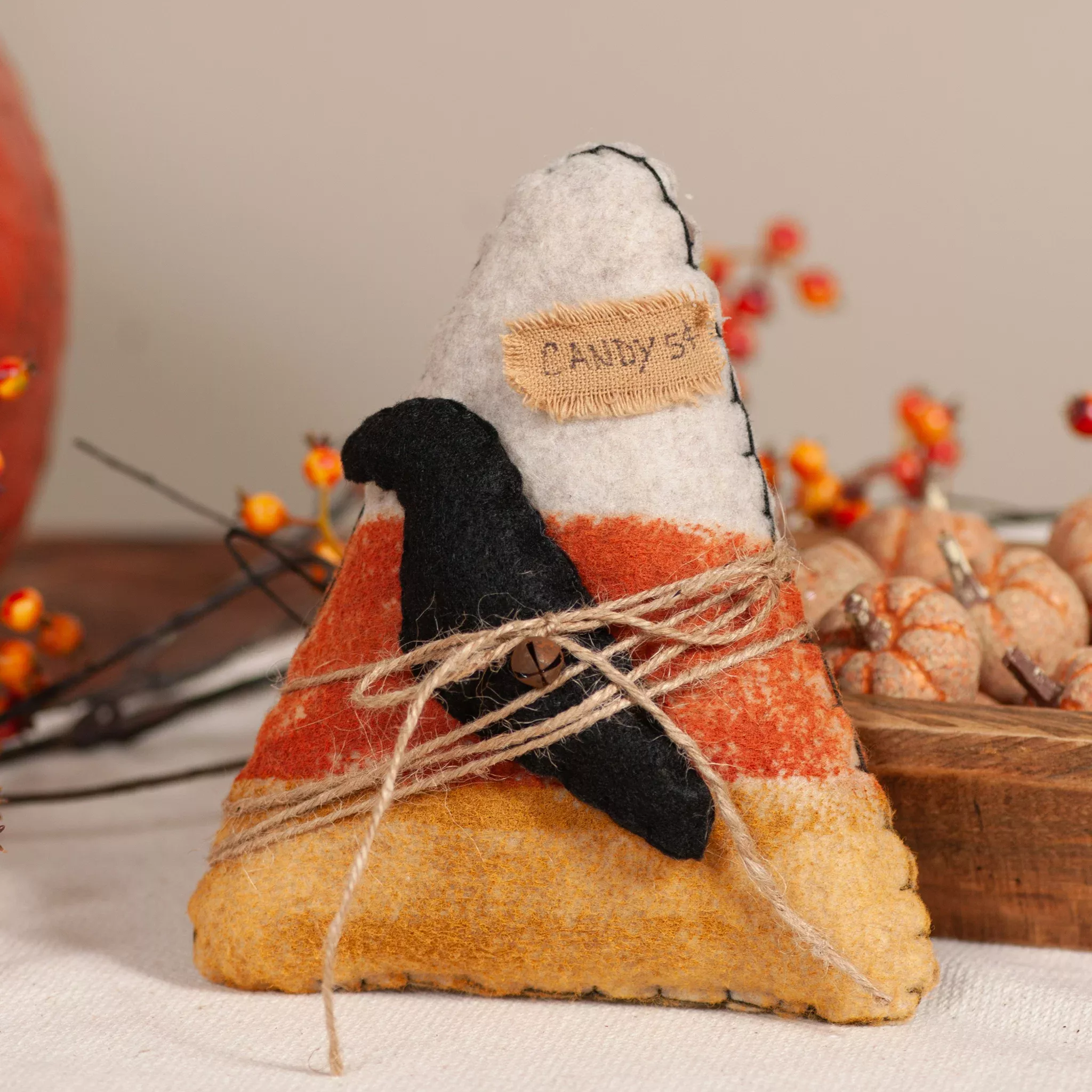 Woolen Candy Corn with Crow Bowl Filler