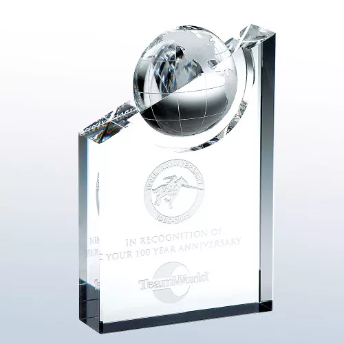 WORLD GLOBE PINNACLE, Crystal Award, 6", 3 sizes available
