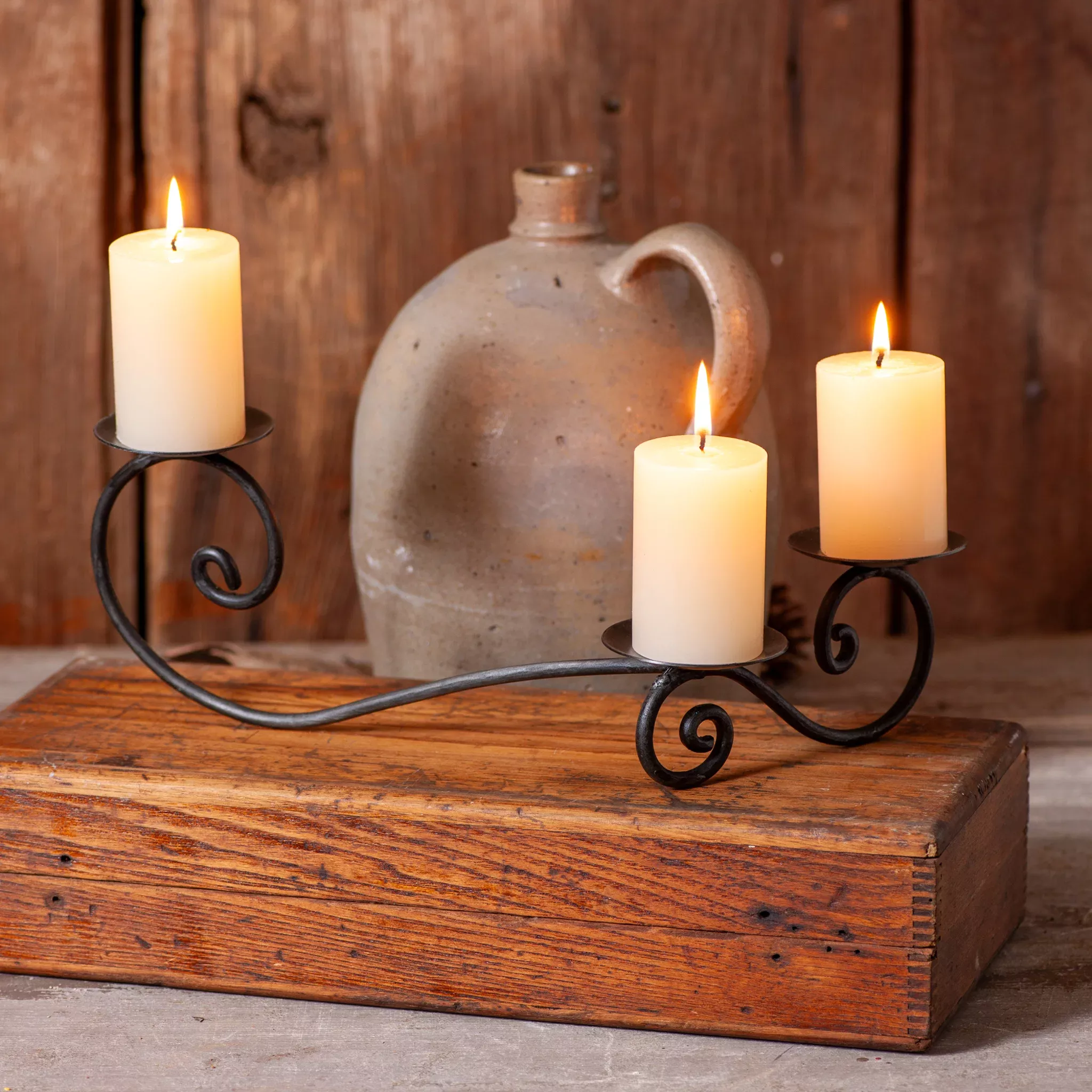 Wrought Iron 3-Pillar Candle Holder