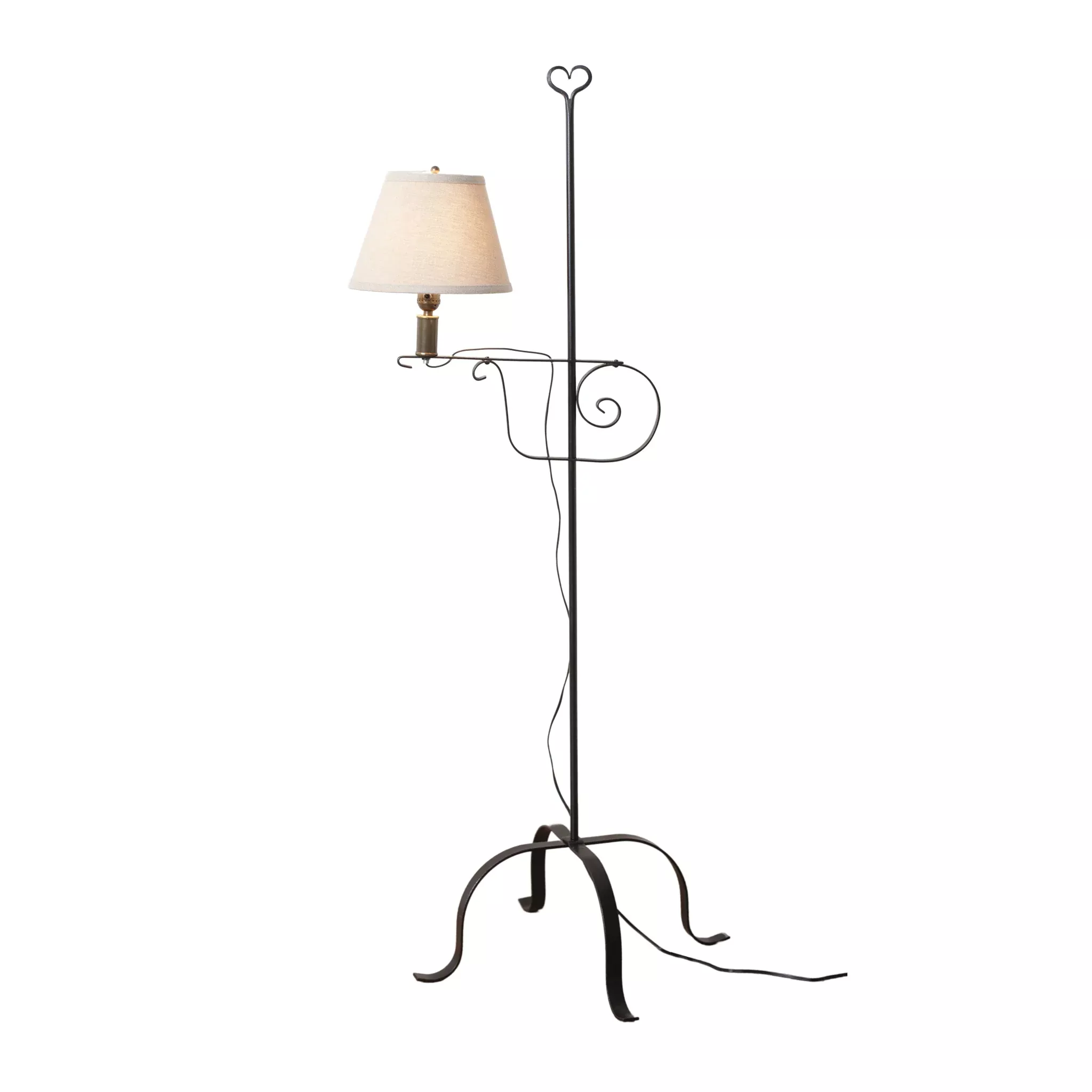 Wrought Iron Heart Top Adjustable Floor Lamp with Shade