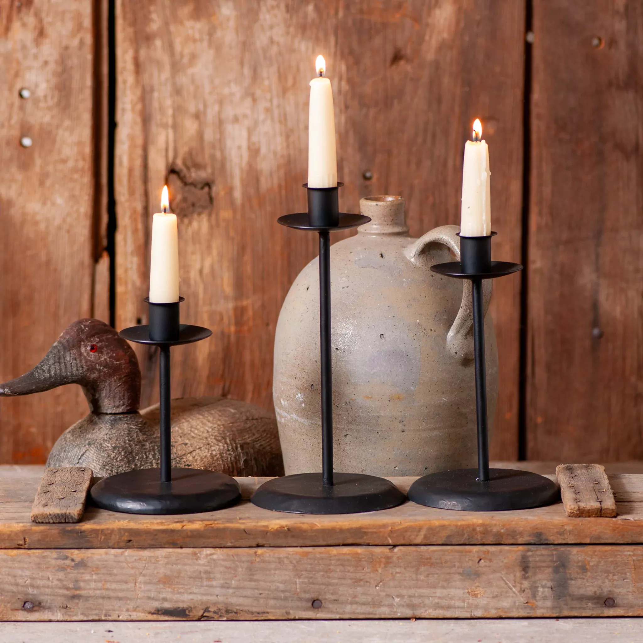 Wrought Iron Taper Candle Holder Set