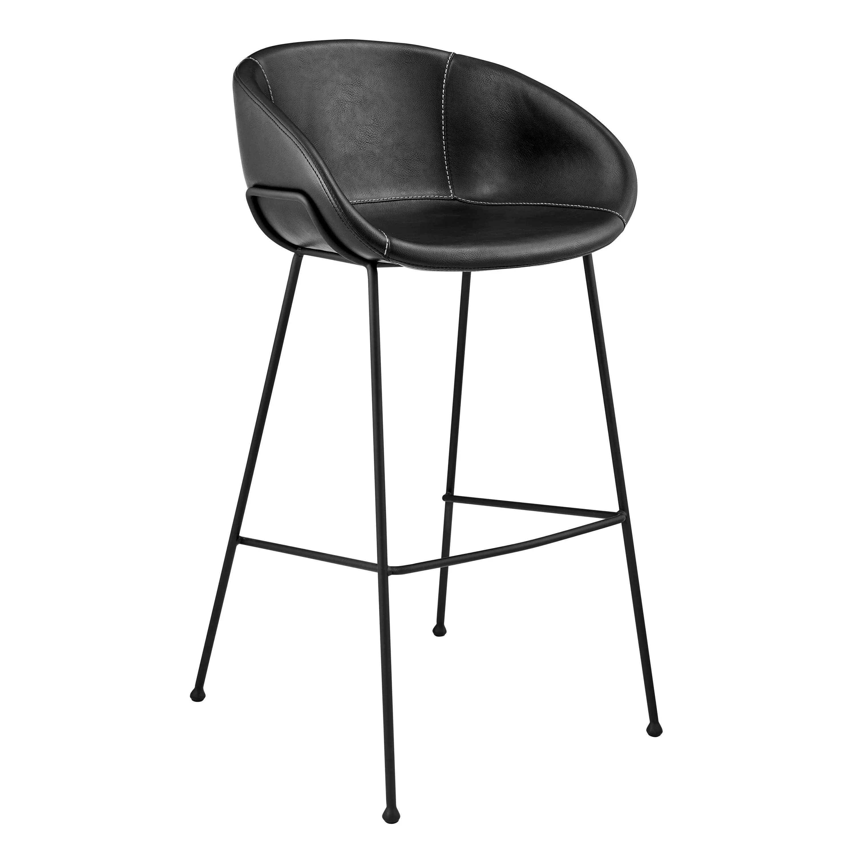 Zach-B Bar Stool with Leatherette and Matte Powder Coated Steel Frame and Legs - Set of 2