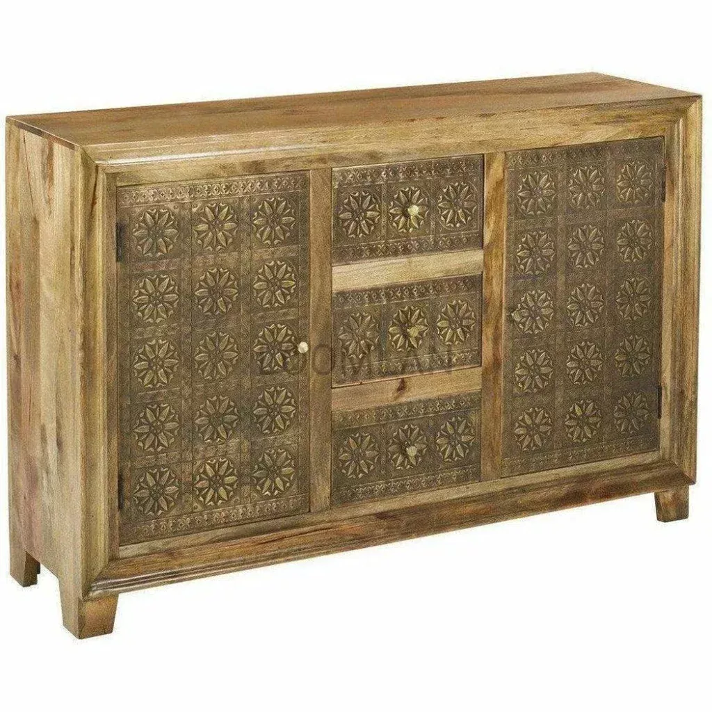 Zaley Brass Overlay Three Drawers Sideboard