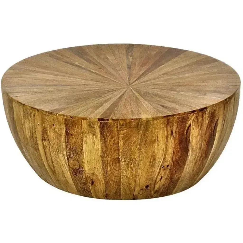 Zelrah Solid Wood Drum Coffee Table