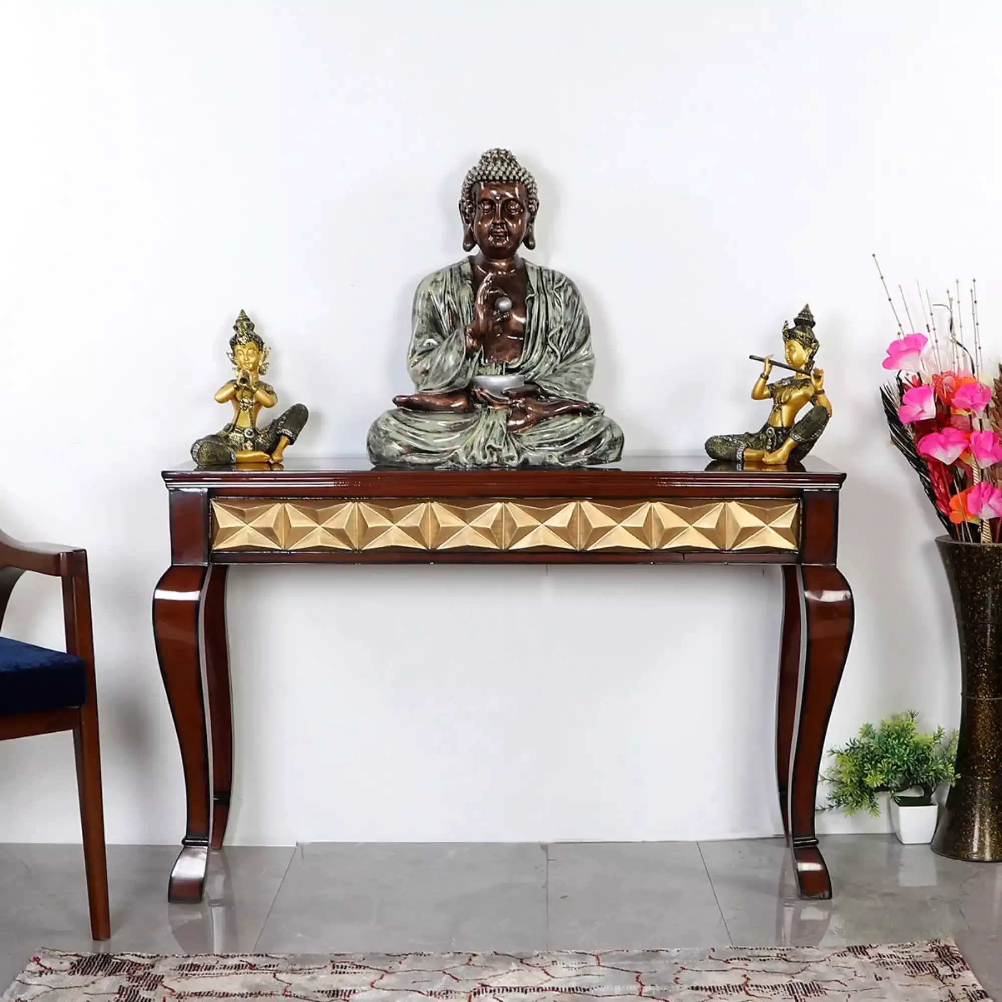 Ziri Solid Wood Console Table (Brown Gold)
