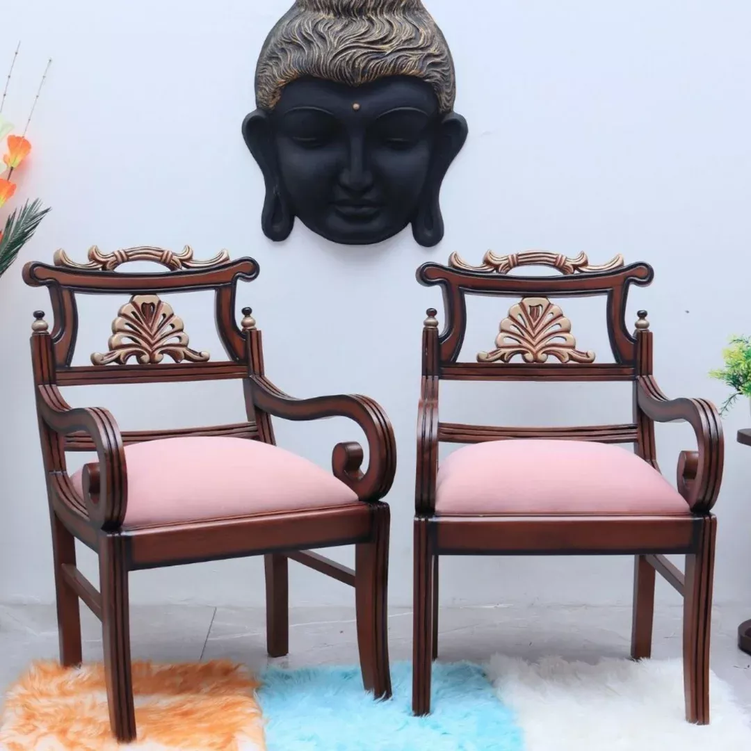 Zorano Teak Wood Arm Chairs (Brown Pink)